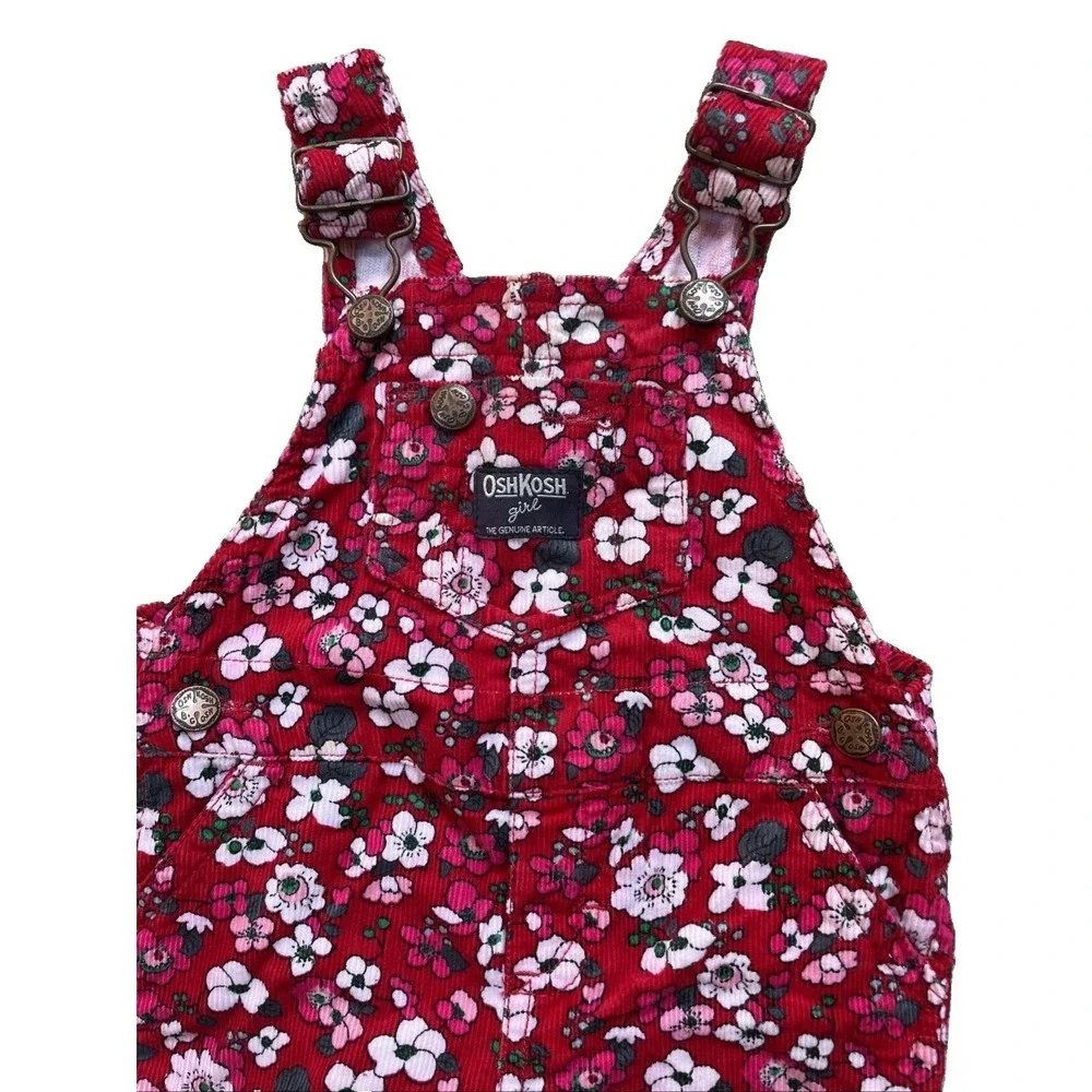 OshKosh B'gosh Girls 9M Pink Floral Corduroy Bib Overalls Cotton Baby Romper